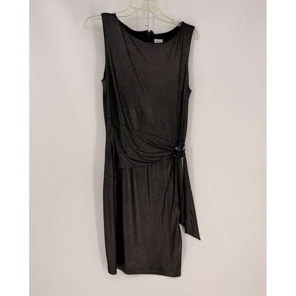 Cache Dresses & Skirts - Cache Sheath Dress Womens Large Black Silver Metallic Shimmer Drape Cocktail LBD